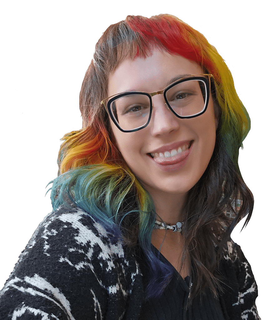 Photo of Stacy Boedigheimer with rainbow hair and background removed